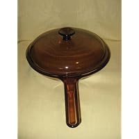 Vintage Corning Visions Visionware Amber 10 Inch Skillet Frying Pan w/ Lid
