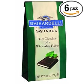Ghirardelli Chocolate Squares Dark Chocolate with White Mint Filling, 5.32-Ounce Packages (Pack of 6)