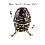 Egg Music Jewelry Box Purple Floral Bejeweled Faberge Style 3.75