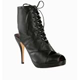 Maxstudio Women's Leather Ankle Boots Stiletto Heels Lace-Up Black Bootie SIZES: 6 M, 6 1/2M, 7M, 7 1/2M, 9M, 9 1/2M