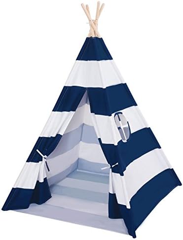 DeceStar Navy Blue Color Kids Teepee Indoor Playhouse with Bottom and a Window