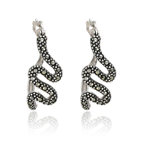 Sterling Silver Marcasite Snake Click Earrings