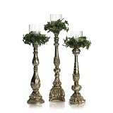 Elements Set/3 Champagne Candle sticks Adorned with holiday Wreaths
