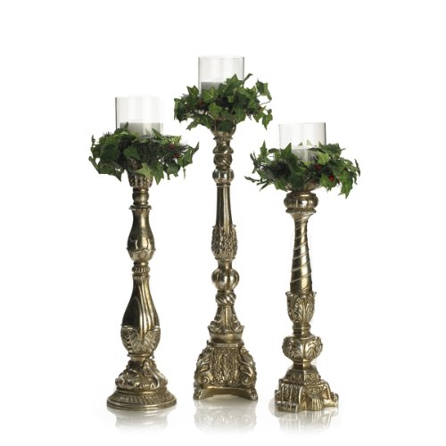 Elements Set/3 Champagne Candle sticks Adorned with holiday Wreaths