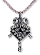 Black Agate Bow Silver Natural Seed Pearl Pendant w. Lavender Cultured Pearl Chain Necklace - Dahlia Vintage Collection