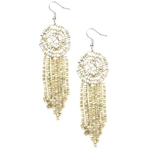 Second Glance Designs Silvertone Southwest-Inspired Beaded Ivory Dangle Earrings