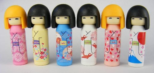Iwako Japanese Erasers Kokeshi Dolls Set of 6