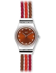 Swatch Tricord Red Dial Multi-Colored Woven Leather Cord Strap Ladies Watch YLS175G