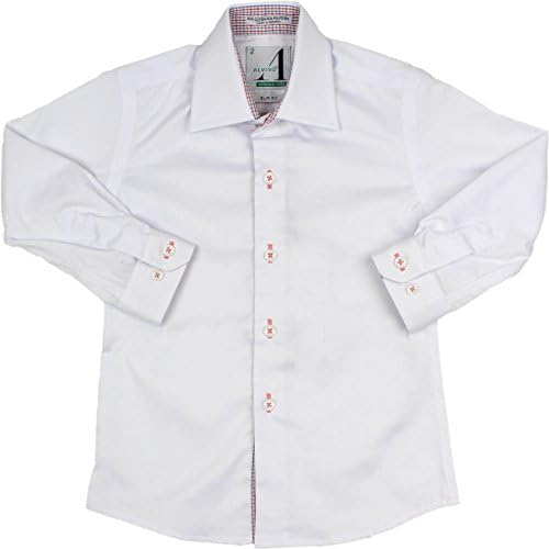 Alviso Boys Textured Long Sleeve SLIM FIT Dress Shirt - 4297-BOBS - White, 14 Slim