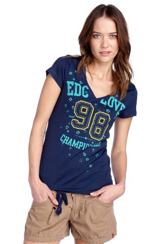 edc by ESPRIT Damen T-Shirt Regular Fit, 032CC1K016, Gr. 40 (L), Blau (new navy 469) Preisvergleich