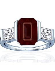 Platinum Emerald Cut Ruby Ring With Sidestones