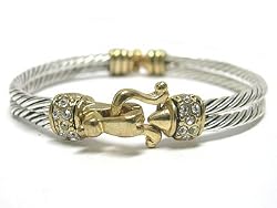 Two Tone Crystal Edge Metal Cable Link Fashion Bracelet