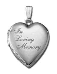 14K White Gold "In Loving Memory" Locket 3/4 inch x 3/4 inch in Solid 14K White Gold