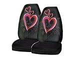 A Set of 2 Universal-fit Front Bucket Seat Cover - Optic Art Love Hearts Pink and Red