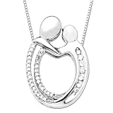 XPY Sterling Silver Diamond Oval Mother and Child Pendant ( .134cttw, I-J Color, I2-I3 Clarity), 18