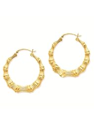 14k Polished Bamboo Classic Hoop Earrings - Gold Jewelry