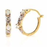 Vermeil (24k Gold over Sterling Silver) Genuine Diamond Accent and Simulated White Opal Double X and O Hoop Earrings