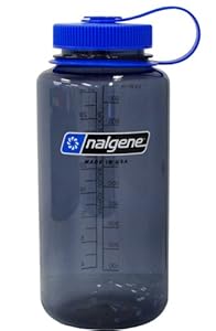 Nalgene BPA Free Tritan Wide Mouth Water Bottle, 1-Quart, Gray with Blue Lid
