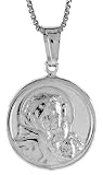 Sterling Silver Hollow Mother and Child Medal, 18mm Diameter