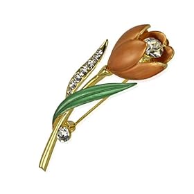 *30% off @ Checkout + Free Shipping* Simple Elegant Stem Flower Crystal Brooch Pin - Gold