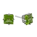 14k 6mm Square Peridot Studs in White Gold