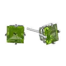 14k 6mm Square Peridot Studs in White Gold