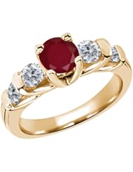 1.93 Ct Round Red Ruby G/H Diamond 14K Yellow Gold Ring