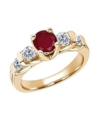 1.93 Ct Round Red Ruby G/H Diamond 14K Yellow Gold Ring