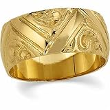 14K Yellow Gold Hand Engraved Wedding Gold Band
