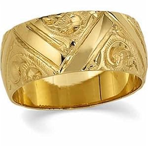 14Kt Yellow Gold Hand Engraved Ornamental Wedding Gold Band