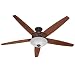 Hunter 23963 Stockbridge 70-Inch 3-Speed Ceiling Fan with 5 Walnut/Medium-Oak Blades and Light Fixture, New Bronze