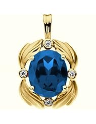 10K Yellow Gold Oval Cut Chatham Created Sapphire and Diamond Pendant -- LIFETIME WARRANTY
