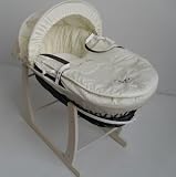 ELEGANTBABY CREAM BABY GIRAFFE WICKER MOSES BASKET AND CREAM CURVED ROCKING STAND