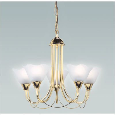 Endon 5 Arm Ceiling Light/Polished Brass Finish With Acid Swirl Glass Shade/Max 1X60W SES