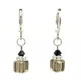 Earrings - E203 - Crystal Cube ~ Blk Diamond & Jet (Blk & Gray)