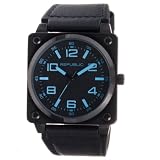 Republic Men's Stainless Steel All Black Leather Strap Aviation Watch