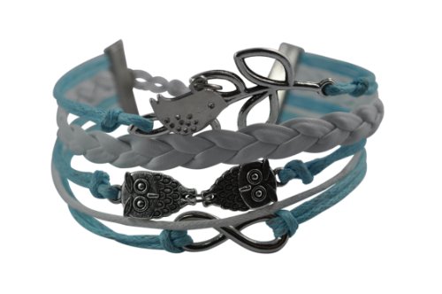 BlueTop(TM) Retro Braided Owl Infinity Olive Branch Wrap Bracelet Bangle Leather Rope