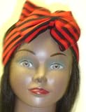 Hb48, Hand Made Red and Black Stripe Double Knit Head Band with Bow