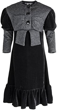 Roberta di Roma Big Girls Velour Winter Nightgown Dress with Knit Yoke & Sleeves - Black (Size 10)