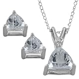 10k Gold Trillion Aquamarine Pendant/ Earrings Set