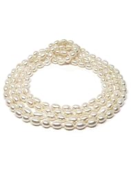 HinsonGayle AAA Handpicked Ultra-Luster 7.0-7.5mm White Oval Cultured Pearl Rope Necklace (Glamour Collection, 65")