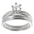 Silvertone Round-cut Cubic Zirconia Ring Set