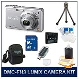 Panasonic LUMIX DMC-FH3 Digital Camera (Silver), 14 MP, 5x Wide Angle Optical Zoom Lens, 2.7 LCD, HD Video Recording, 16 GB Memory Card, Card Reader, Battery, Deluxe Carrying Case, Mini Tripod, Screen Protectors, & 3pc. Lens Cleaning Kit