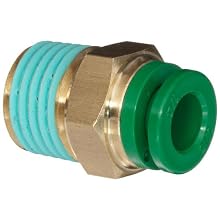 SMC KR Series Brass Flame Resistant Push-to-Connect Tube Fitting, Connector with Sealant, 1/4" Tube OD x 1/4" NPT Male