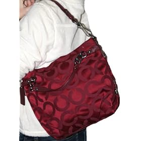 Coach Op Art Signature Brooke Hobo Shoulder Bag Purse Tote 14147 Cherry
