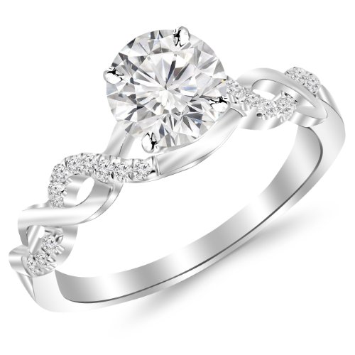 0.5 Carat Twisting Infinity Gold and Diamond Split Shank Pave Set Diamond Engagement Ring with a 0.35 Carat J-K I2 Center