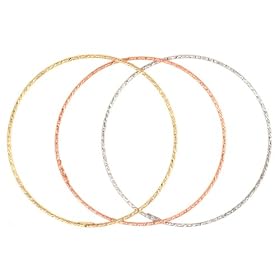 14k Yellow, White and Rose Gold Diamond-Cut Stackable Bangle Bracelet Set by 