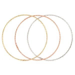 14k Yellow, White and Rose Gold Diamond-Cut Stackable Bangle Bracelet Set by