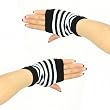 Knit Stripe Hand Warmer Fingerless Computer Gloves White with Black