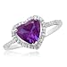 10k White Gold Heart-Shaped Amethyst w/ Diamonds Heart Ring, Size 6